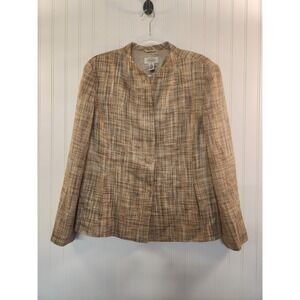Vintage Talbots Women's Beige Jute & Chenille Textured Blazer Size 16 Classic